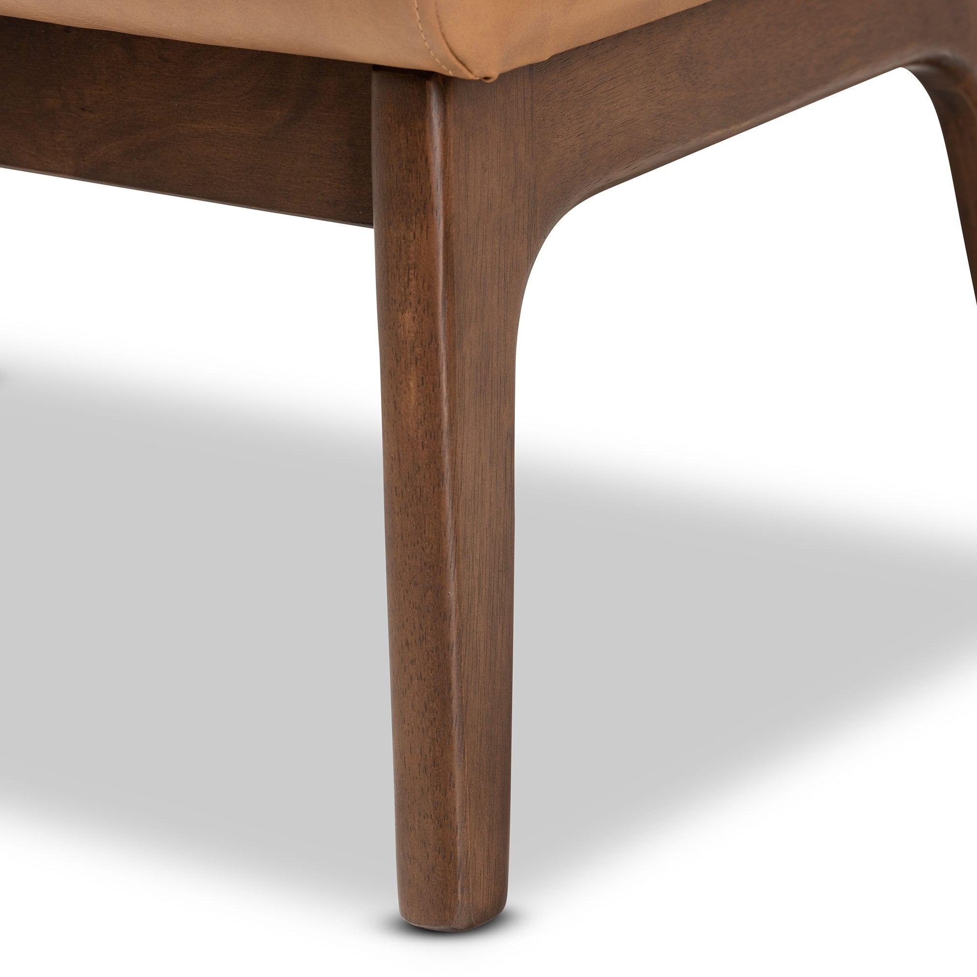 Bianca Mid-Century Modern Finished Wood and Faux Leather Effect Ottoman