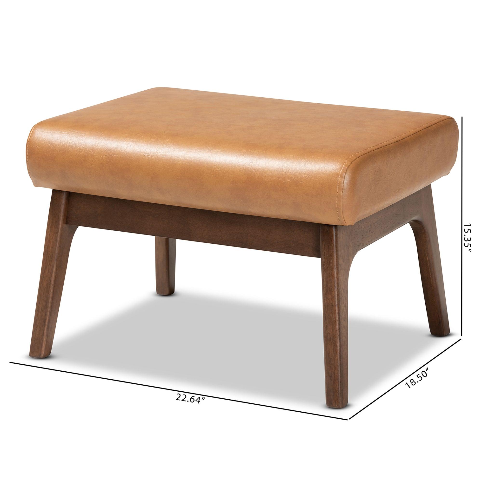 Bianca Mid-Century Modern Finished Wood and Faux Leather Effect Ottoman