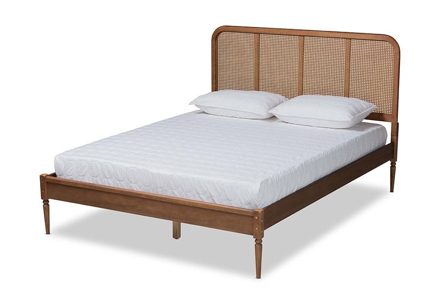 Elston Mid-Century Modern Finished Wood and Synthetic Rattan Platform Bed