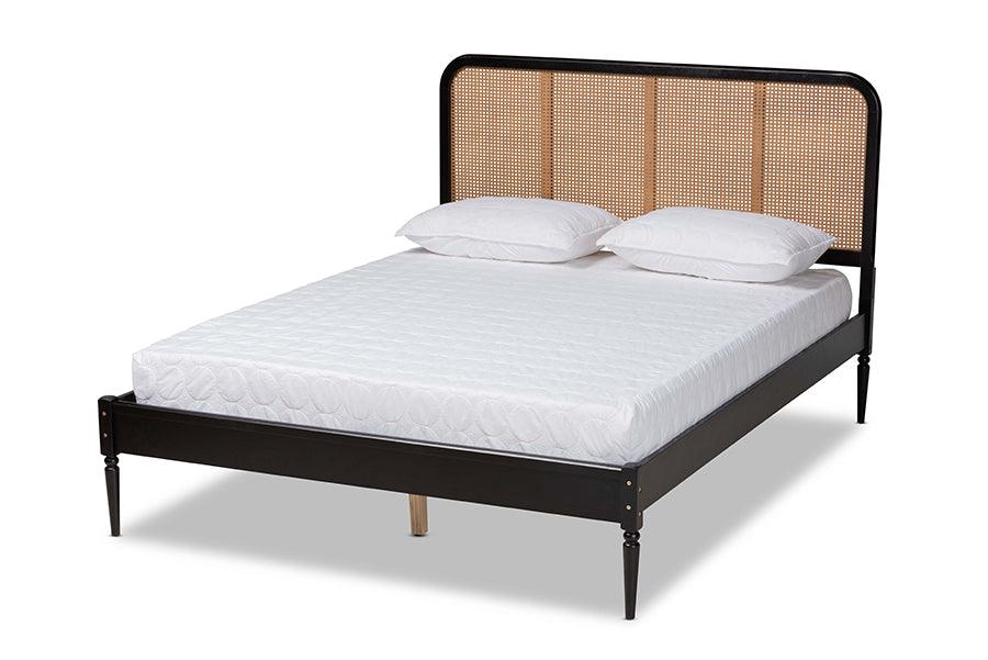 Elston Mid-Century Modern Finished Wood and Synthetic Rattan Platform Bed