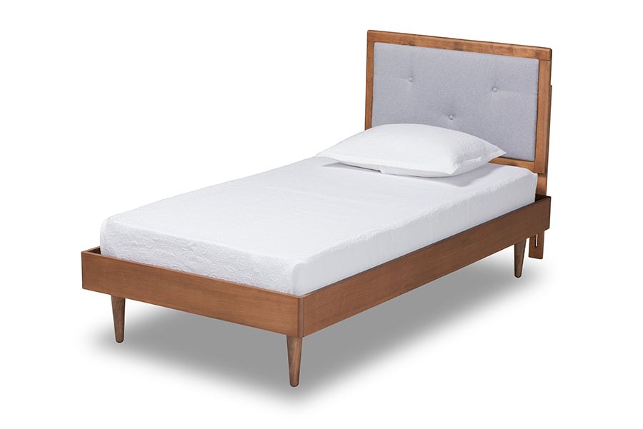 Saul Mid-Century Modern Fabric Upholstered and Finished Wood Platform Bed