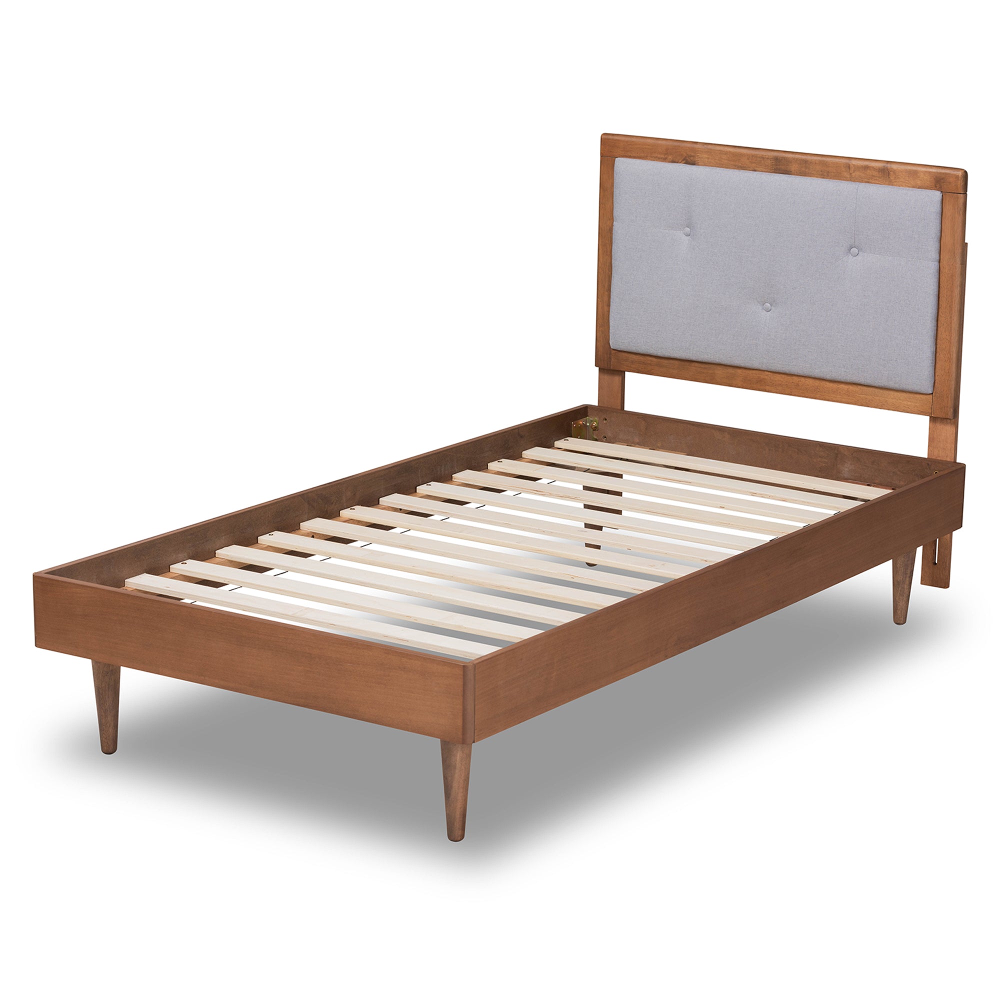 Saul Mid-Century Modern Fabric Upholstered and Finished Wood Platform Bed