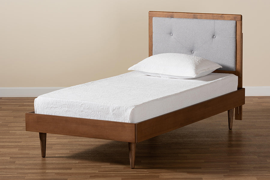 Saul Mid-Century Modern Fabric Upholstered and Finished Wood Platform Bed