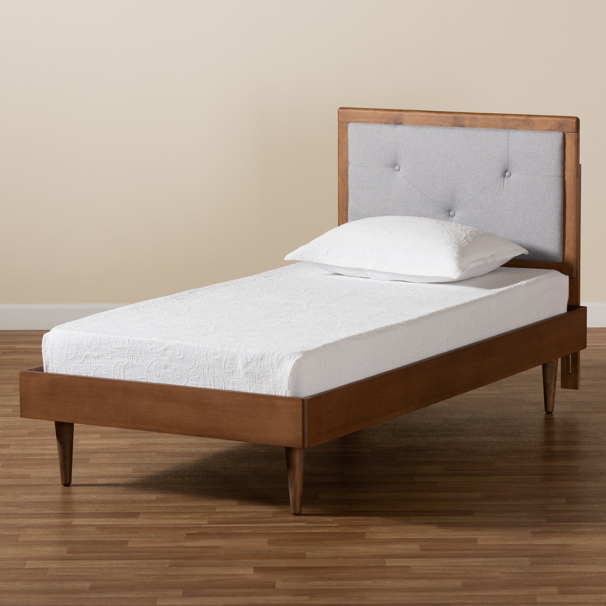 Saul Mid-Century Modern Fabric Upholstered and Finished Wood Platform Bed