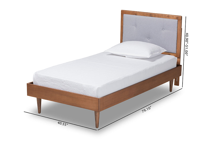 Saul Mid-Century Modern Fabric Upholstered and Finished Wood Platform Bed