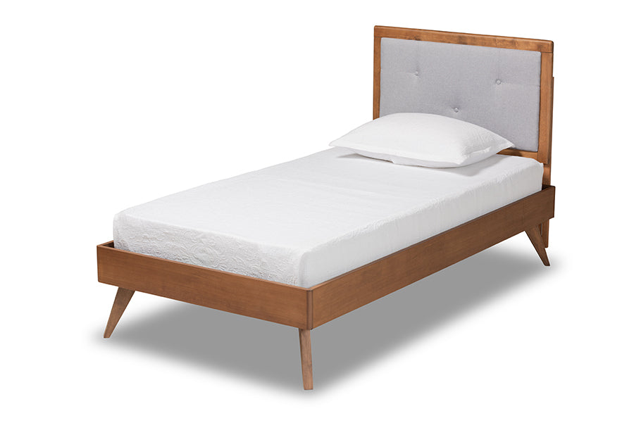 Laima Mid-Century Modern Fabric Upholstered and Finished Wood Platform Bed