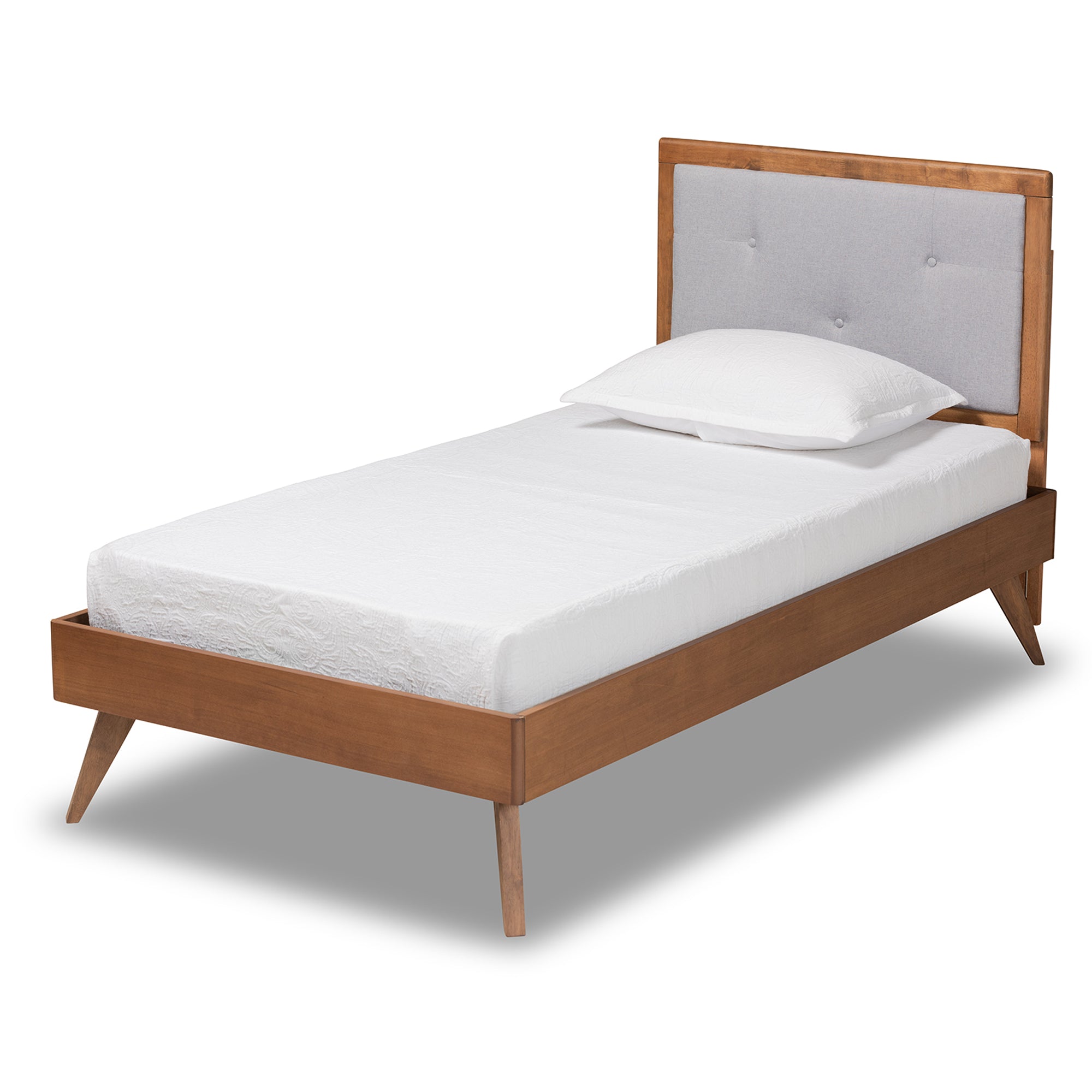 Laima Mid-Century Modern Fabric Upholstered and Finished Wood Platform Bed