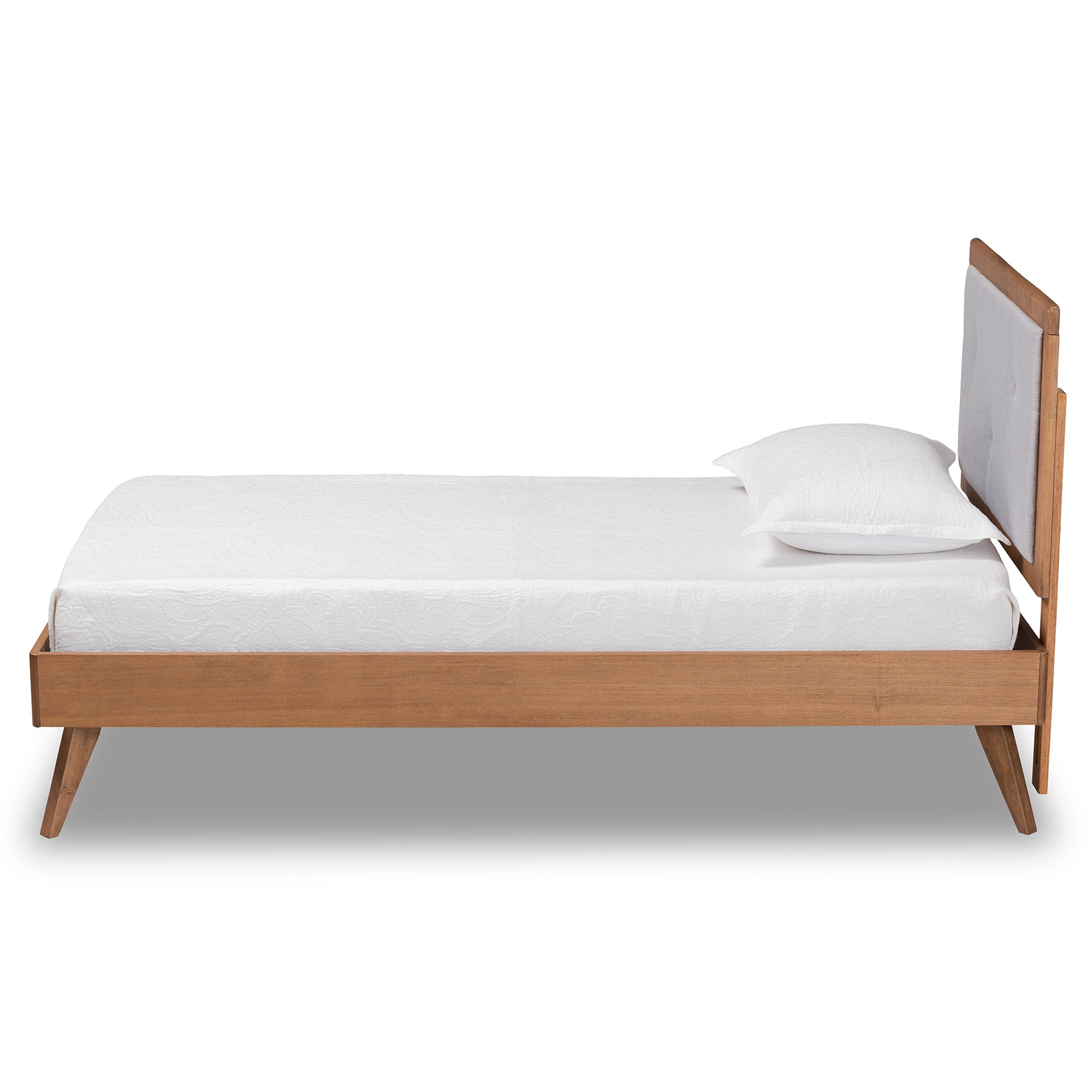 Laima Mid-Century Modern Fabric Upholstered and Finished Wood Platform Bed