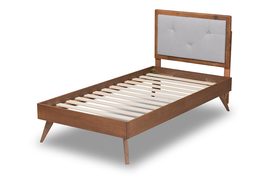 Laima Mid-Century Modern Fabric Upholstered and Finished Wood Platform Bed
