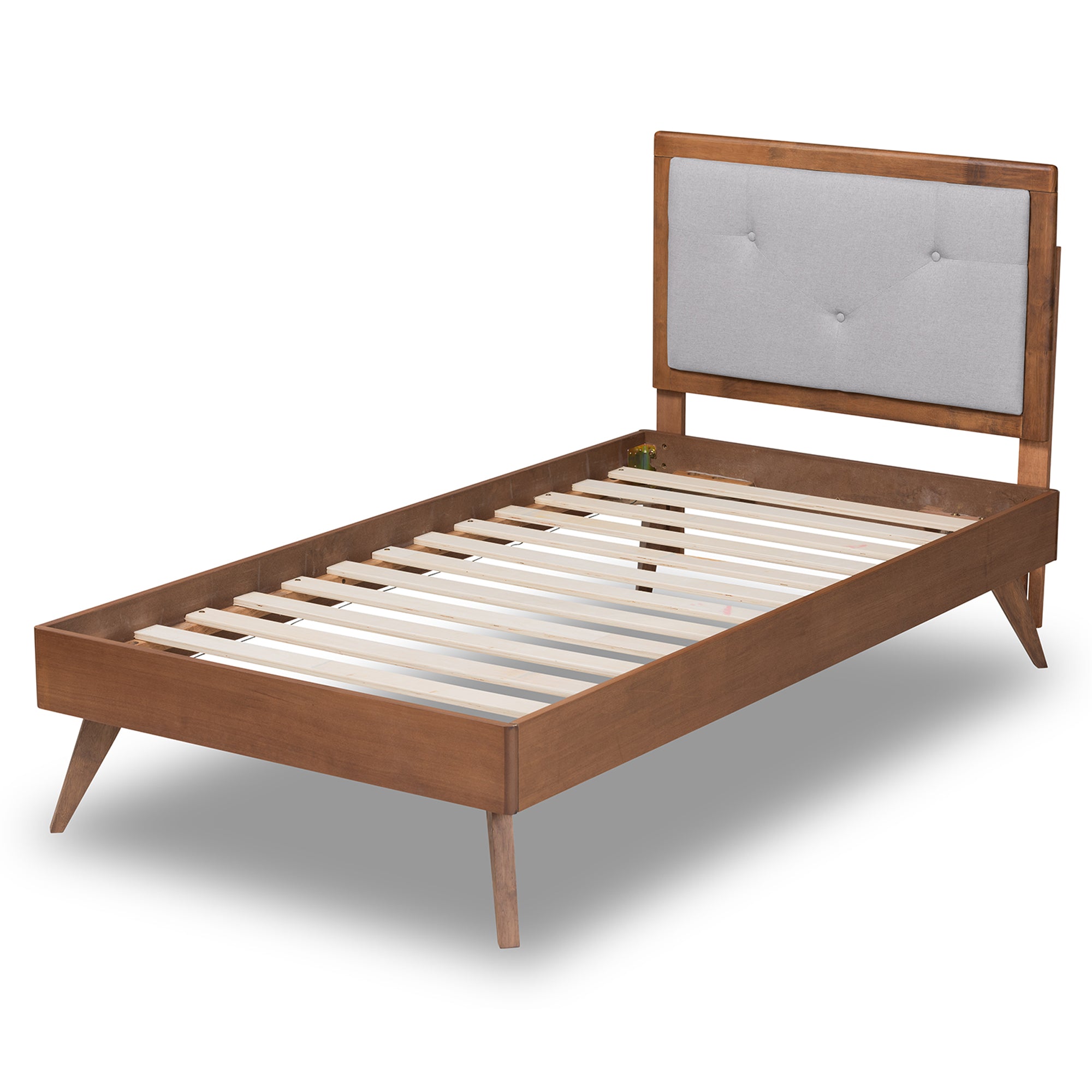 Laima Mid-Century Modern Fabric Upholstered and Finished Wood Platform Bed