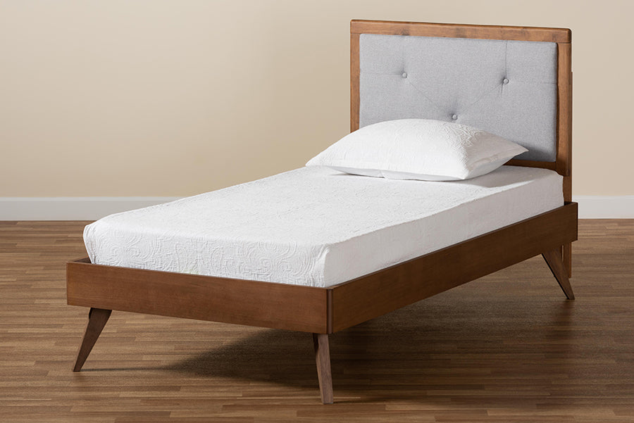 Laima Mid-Century Modern Fabric Upholstered and Finished Wood Platform Bed