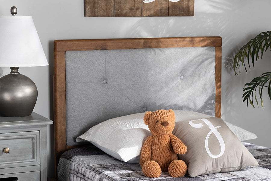 Abner Modern and Contemporary Transitional Fabric Upholstered and Finished Wood Headboard