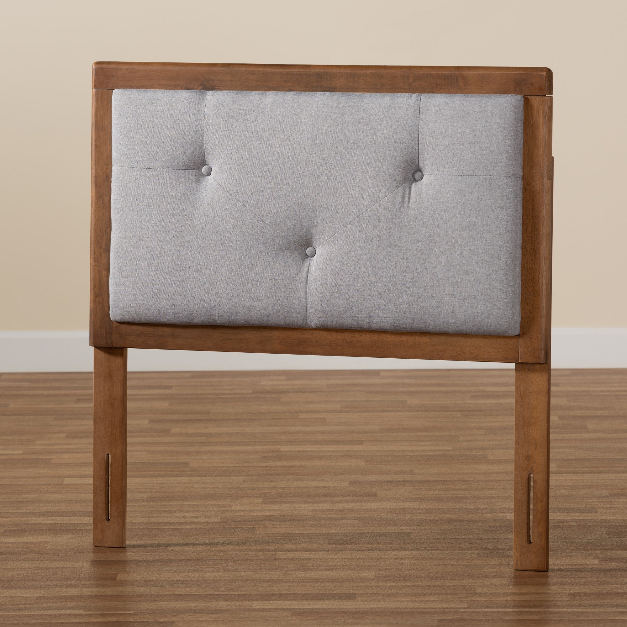 Abner Modern and Contemporary Transitional Fabric Upholstered and Finished Wood Headboard