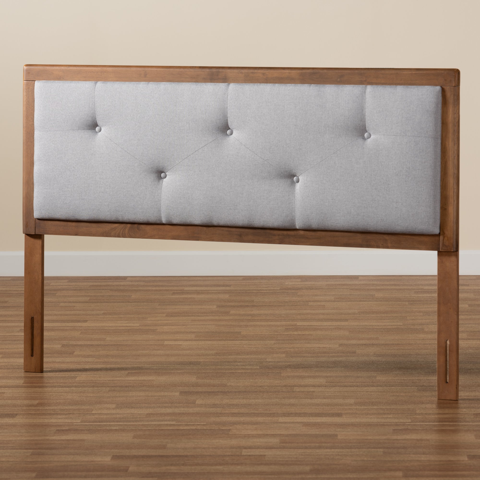 Abner Modern and Contemporary Transitional Fabric Upholstered and Finished Wood Headboard