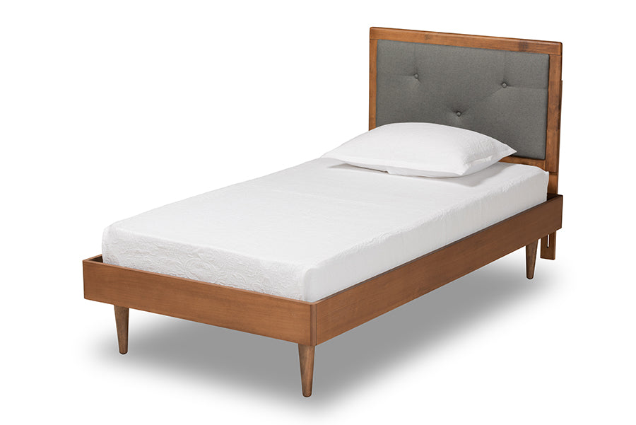 Saul Mid-Century Modern Fabric Upholstered and Finished Wood Platform Bed