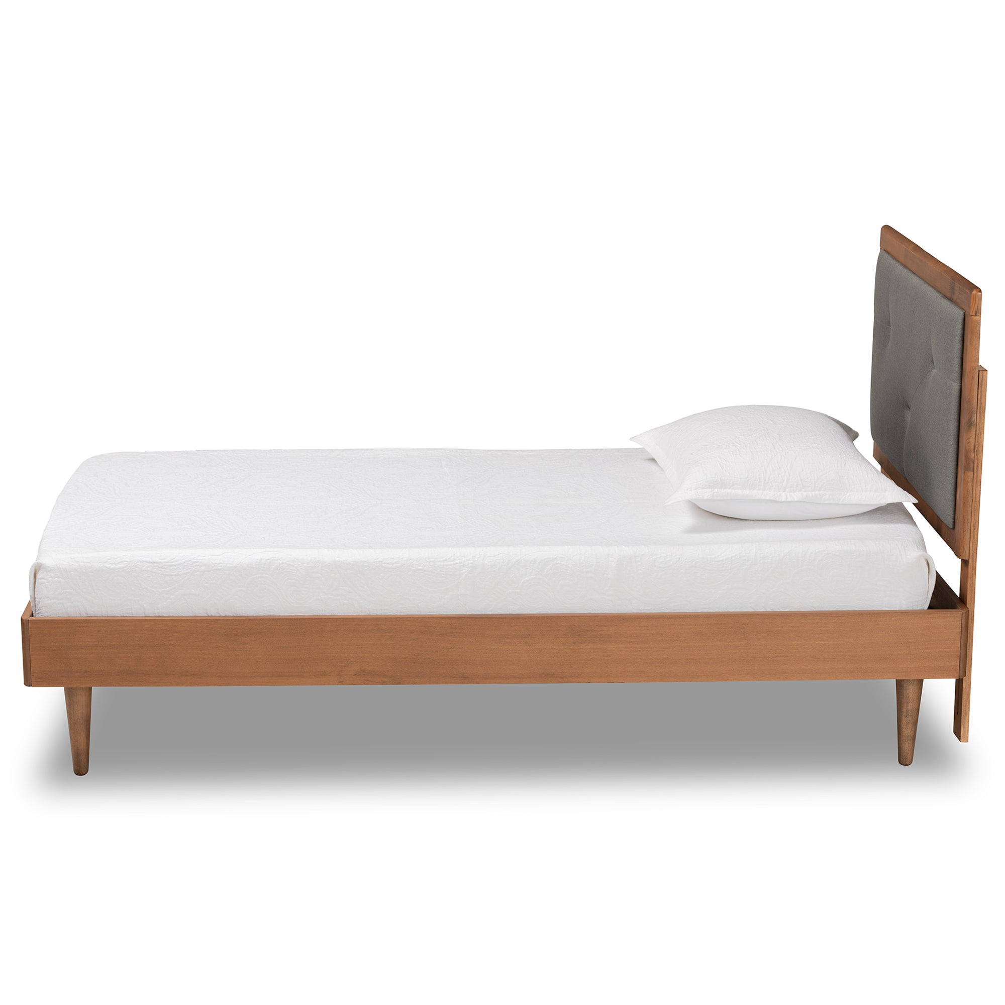 Saul Mid-Century Modern Fabric Upholstered and Finished Wood Platform Bed