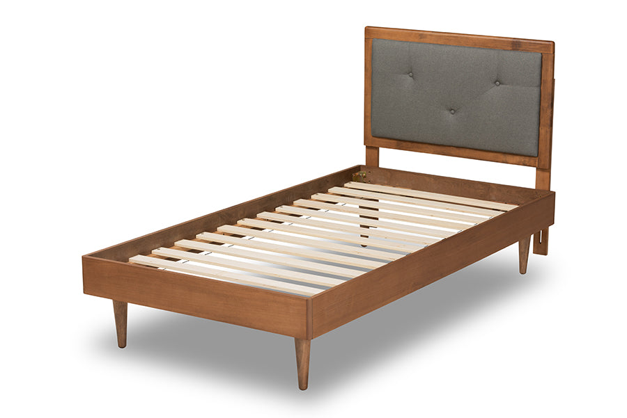 Saul Mid-Century Modern Fabric Upholstered and Finished Wood Platform Bed