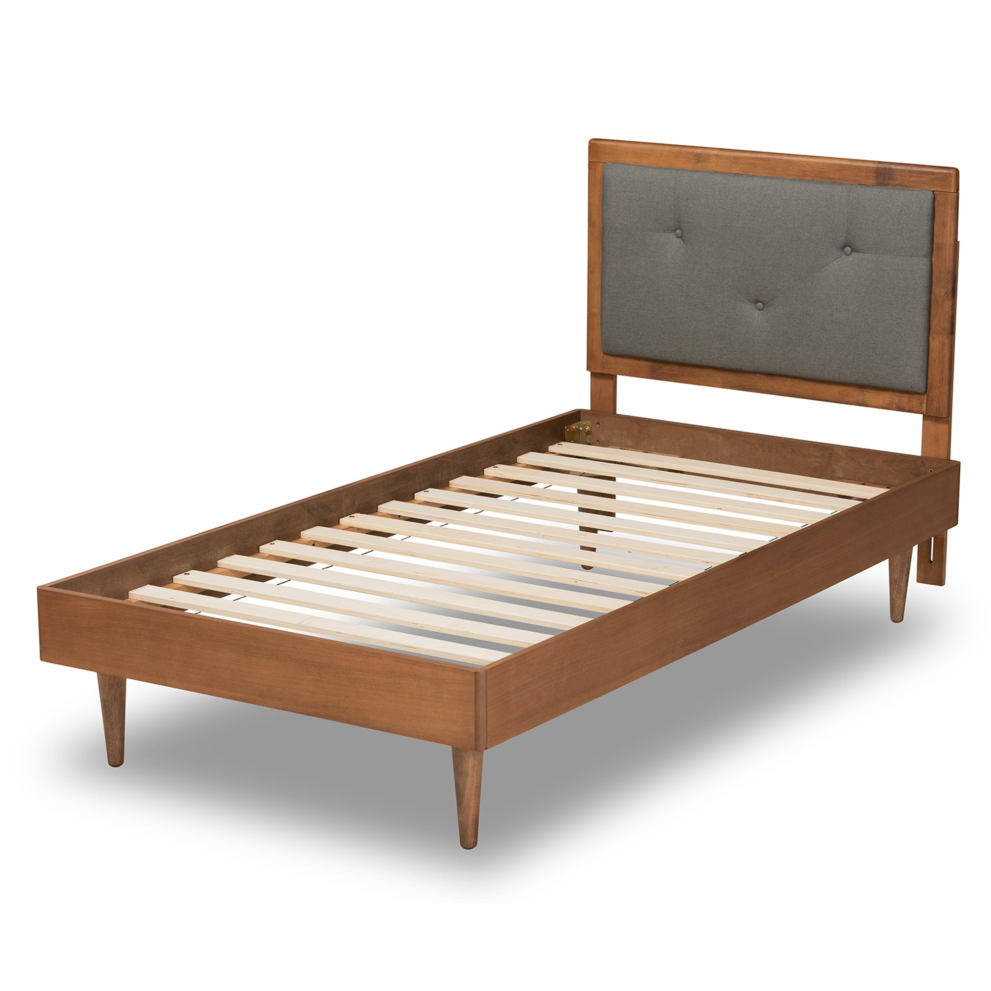 Saul Mid-Century Modern Fabric Upholstered and Finished Wood Platform Bed