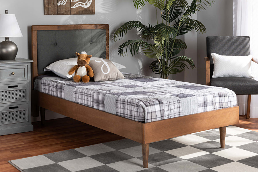 Saul Mid-Century Modern Fabric Upholstered and Finished Wood Platform Bed