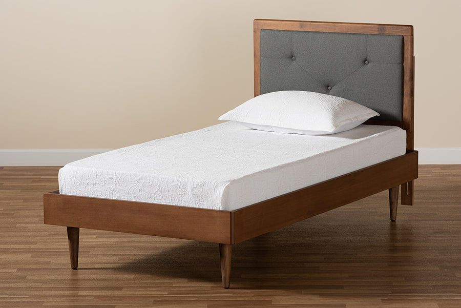 Saul Mid-Century Modern Fabric Upholstered and Finished Wood Platform Bed