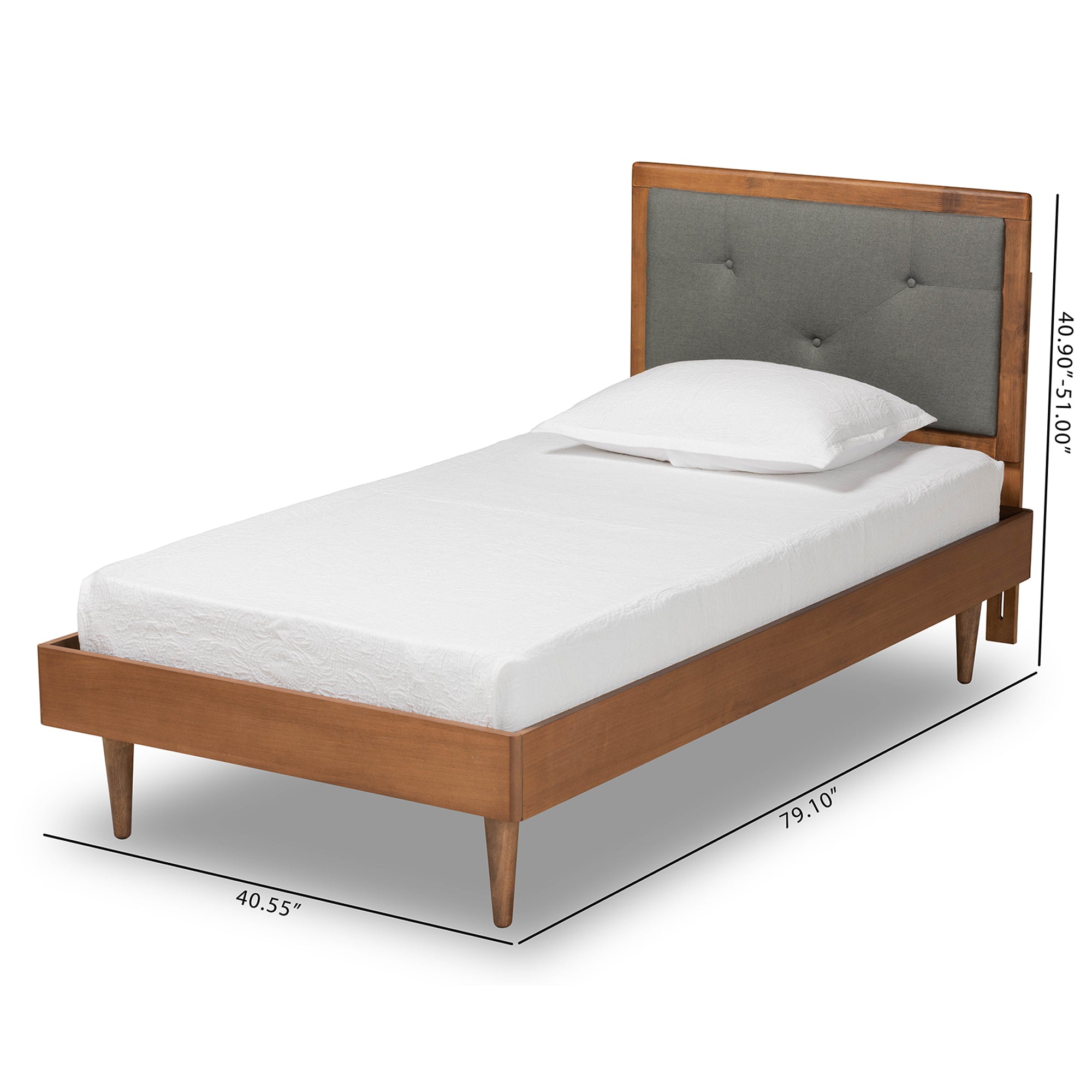 Saul Mid-Century Modern Fabric Upholstered and Finished Wood Platform Bed