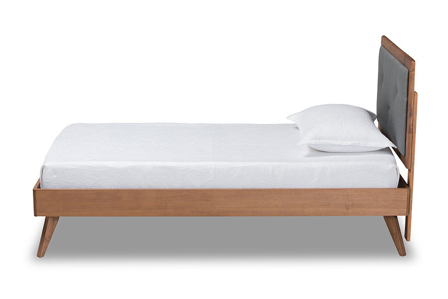 Laima Mid-Century Modern Fabric Upholstered and Finished Wood Platform Bed