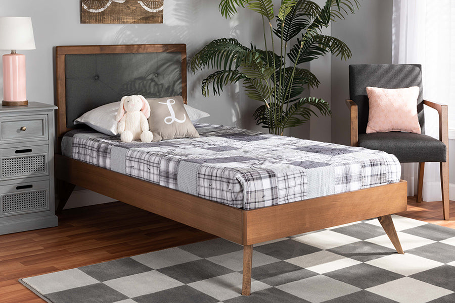 Laima Mid-Century Modern Fabric Upholstered and Finished Wood Platform Bed
