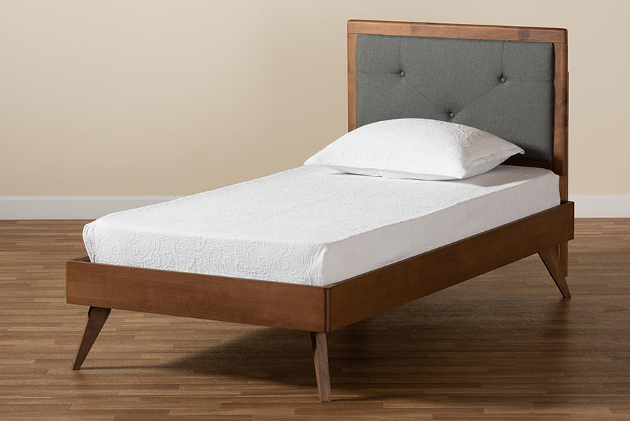 Laima Mid-Century Modern Fabric Upholstered and Finished Wood Platform Bed