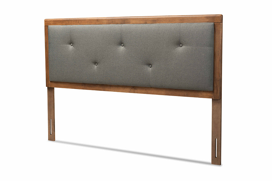 Abner Modern and Contemporary Transitional Dark Fabric Upholstered and Finished Wood Headboard