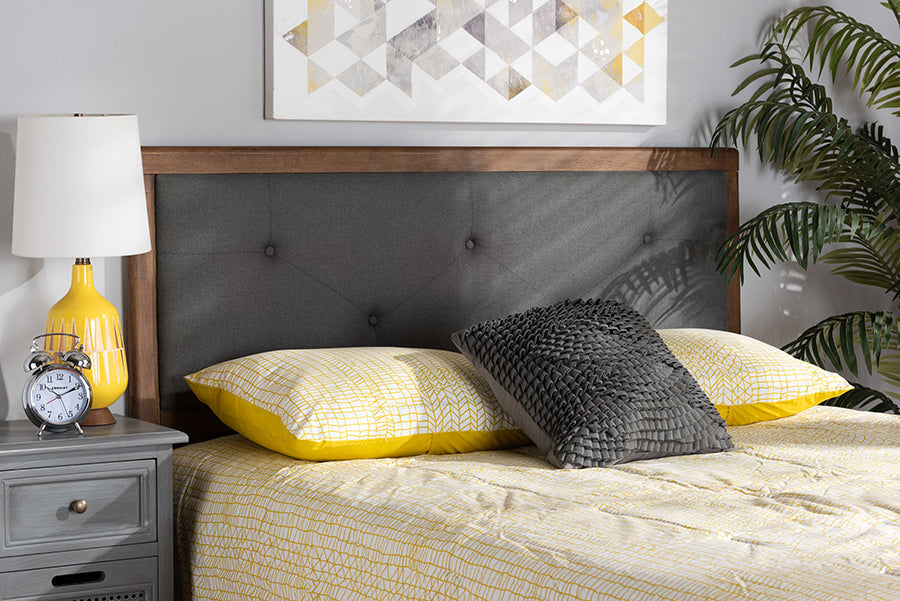Abner Modern and Contemporary Transitional Fabric Upholstered and Finished Wood Headboard