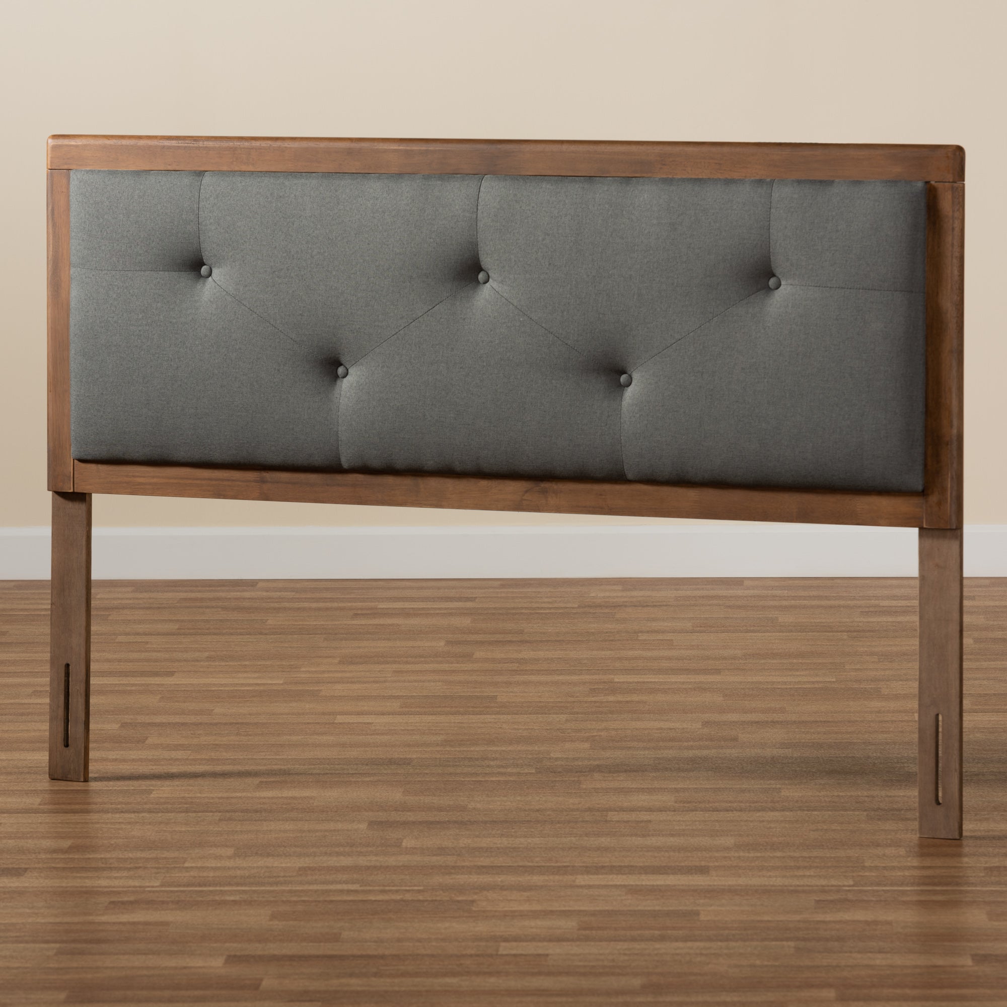 Abner Modern and Contemporary Transitional Fabric Upholstered and Finished Wood Headboard