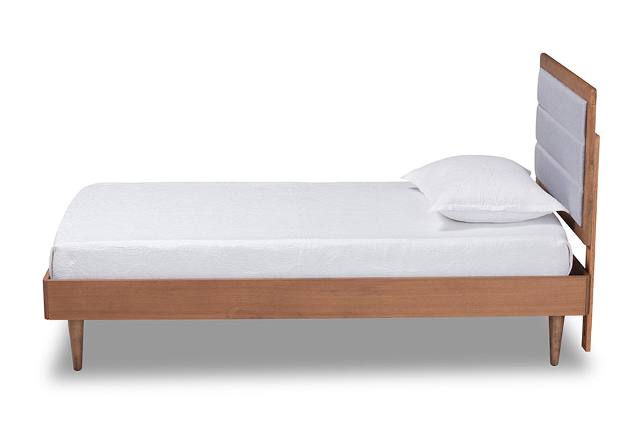 Seren Mid-Century Modern Fabric Upholstered and Finished Wood Platform Bed