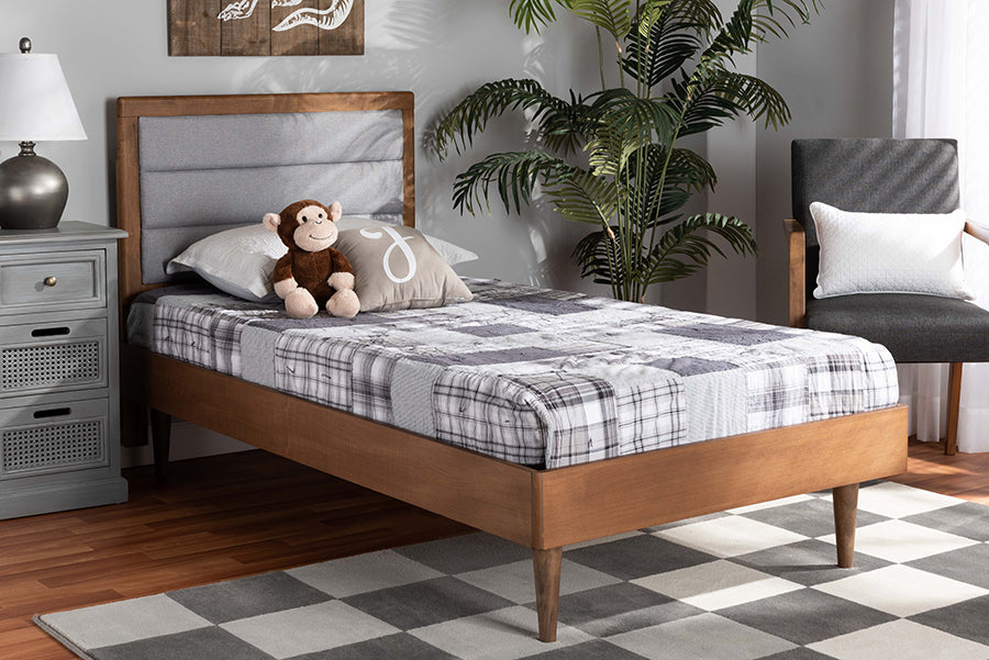 Seren Mid-Century Modern Fabric Upholstered and Finished Wood Platform Bed