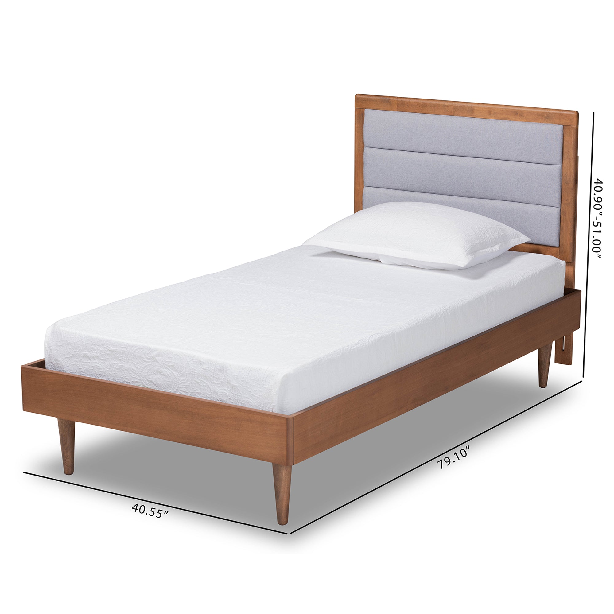 Seren Mid-Century Modern Fabric Upholstered and Finished Wood Platform Bed