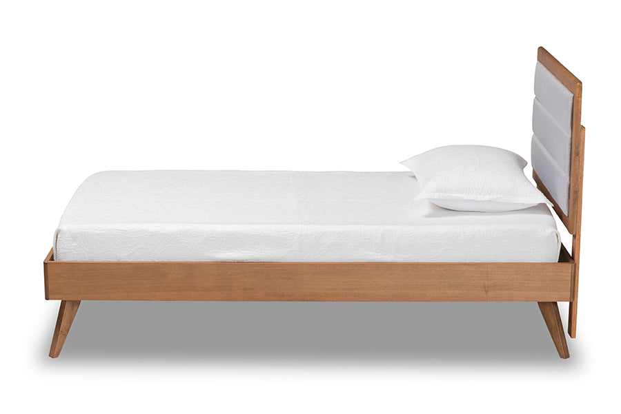 Linn Mid-Century Modern Fabric Upholstered and Finished Wood Platform Bed