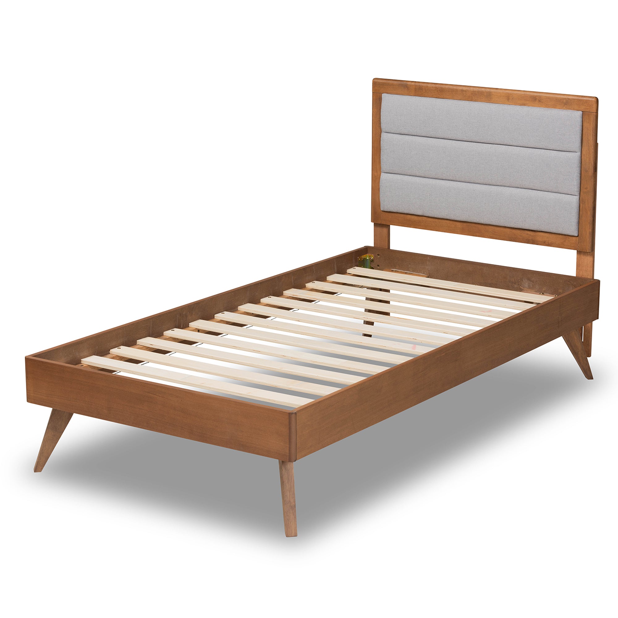 Linn Mid-Century Modern Fabric Upholstered and Finished Wood Platform Bed