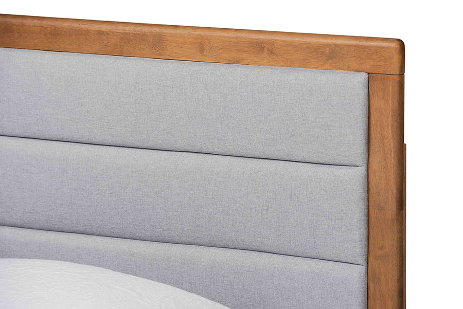 Linn Mid-Century Modern Fabric Upholstered and Finished Wood Platform Bed