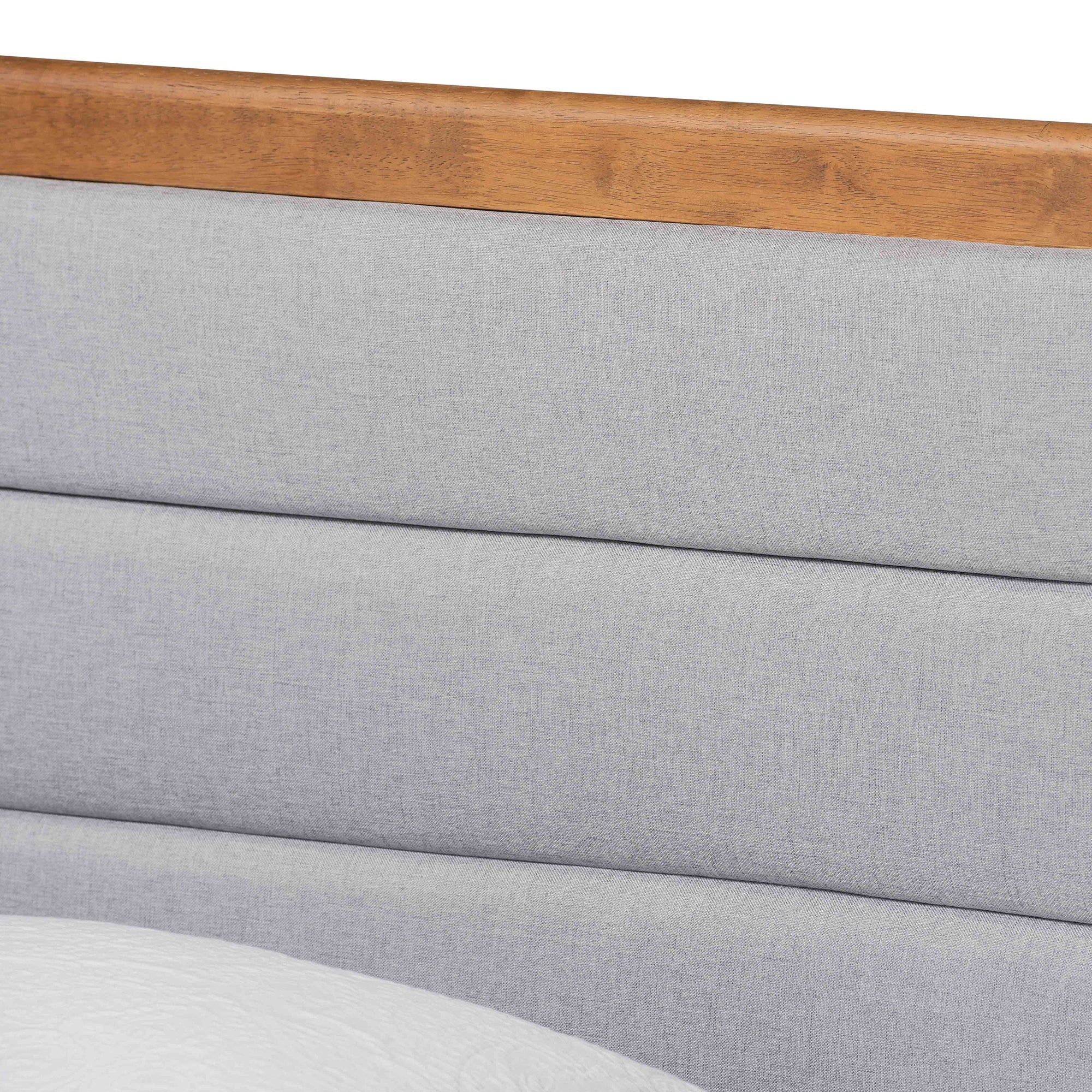 Linn Mid-Century Modern Fabric Upholstered and Finished Wood Platform Bed