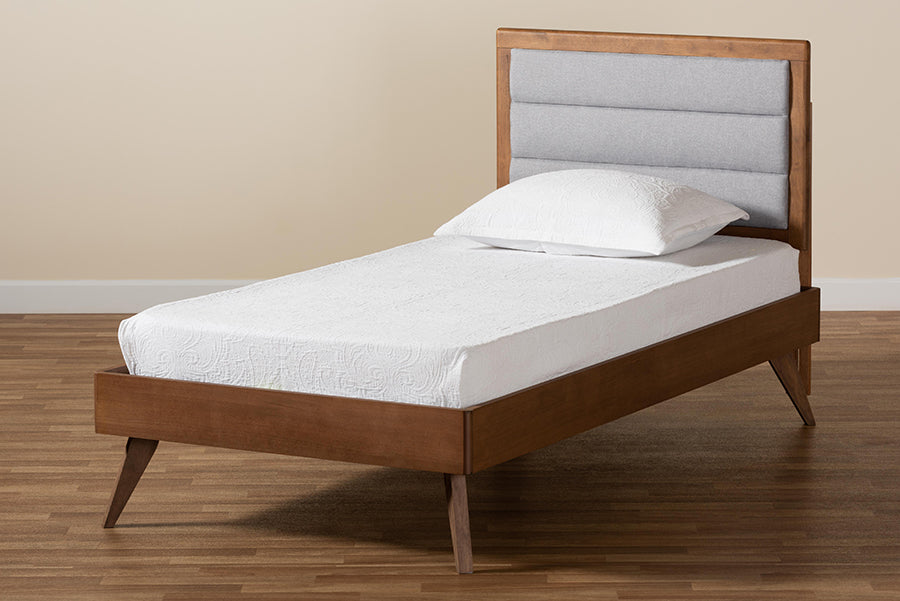 Linn Mid-Century Modern Fabric Upholstered and Finished Wood Platform Bed
