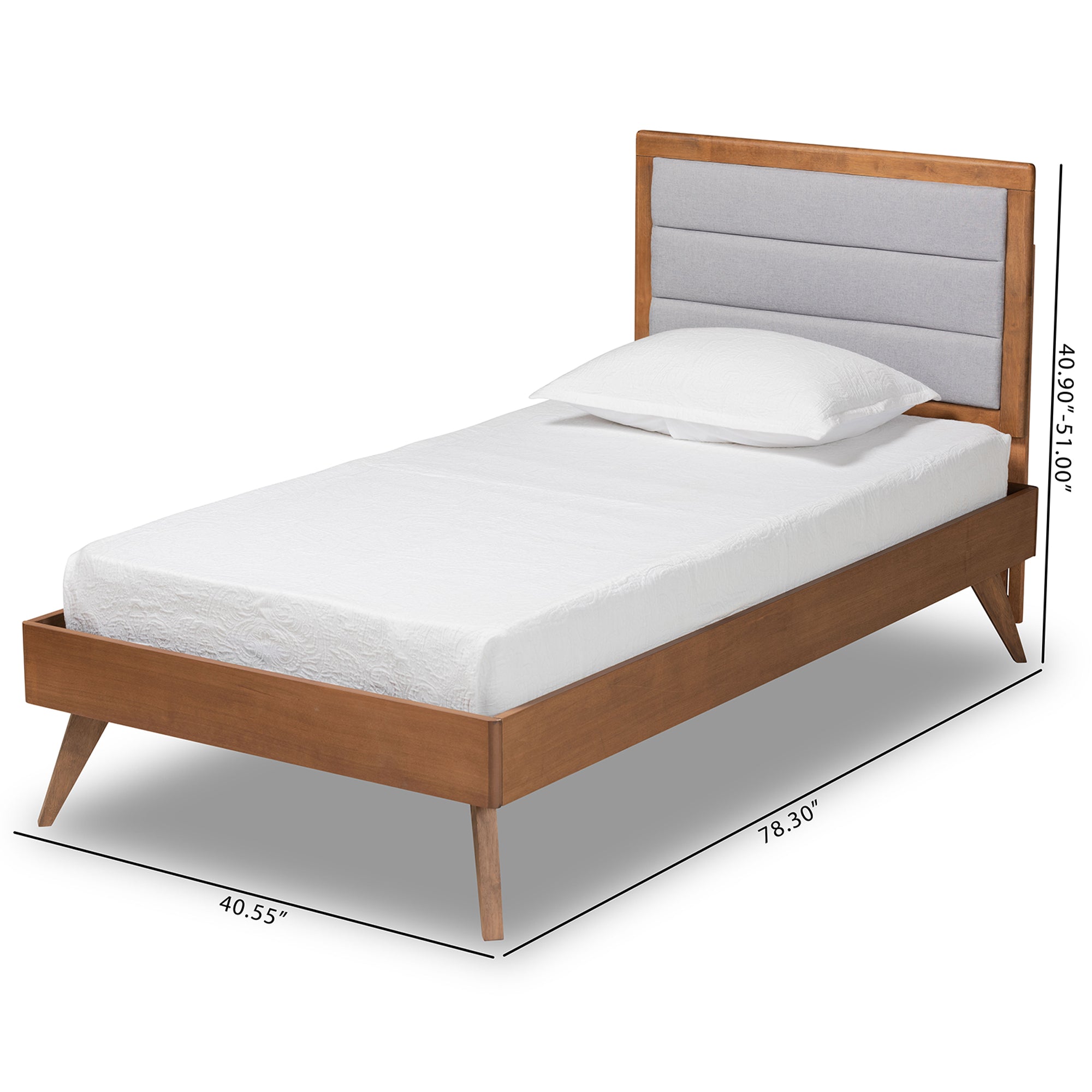 Linn Mid-Century Modern Fabric Upholstered and Finished Wood Platform Bed