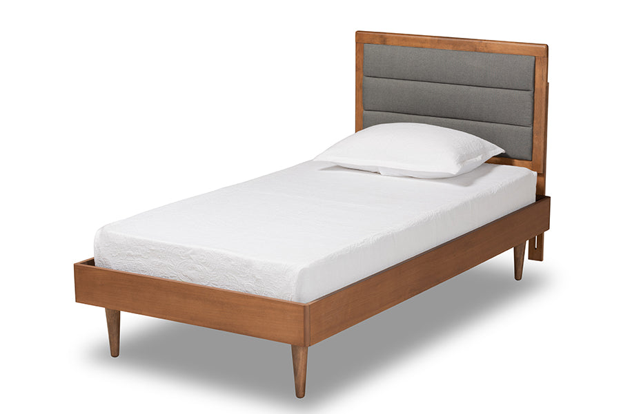 Seren Mid-Century Modern Fabric Upholstered and Finished Wood Platform Bed