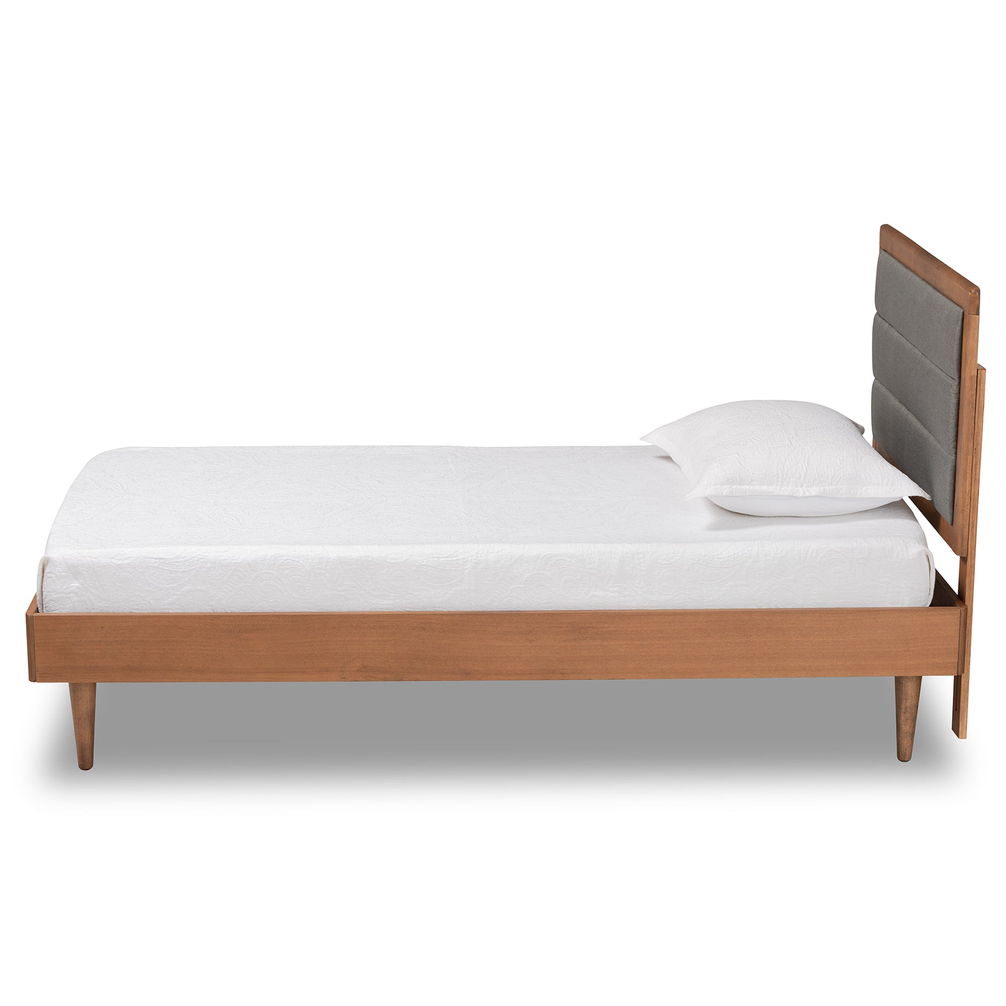 Seren Mid-Century Modern Fabric Upholstered and Finished Wood Platform Bed