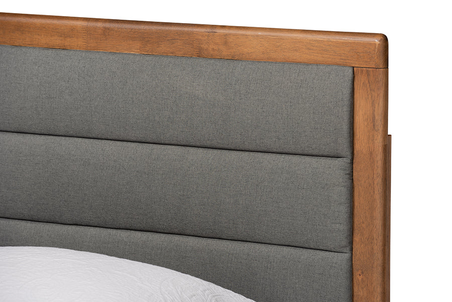 Seren Mid-Century Modern Fabric Upholstered and Finished Wood Platform Bed