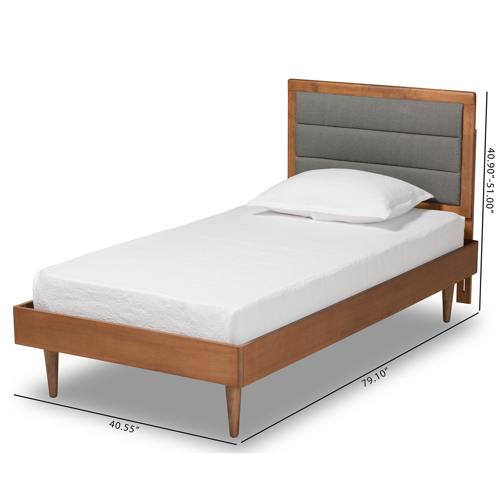 Seren Mid-Century Modern Fabric Upholstered and Finished Wood Platform Bed