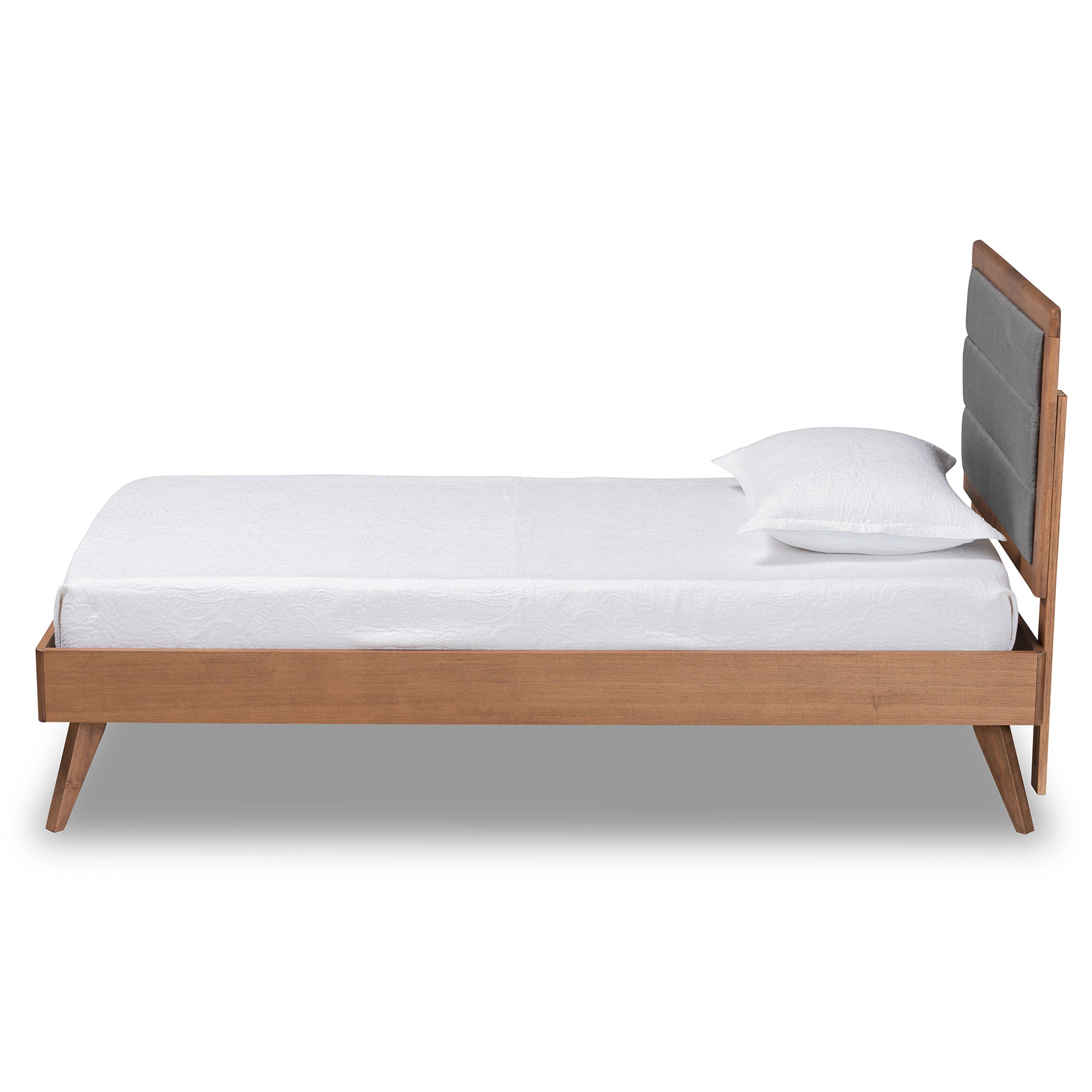 Linn Mid-Century Modern Fabric Upholstered and Finished Wood Platform Bed