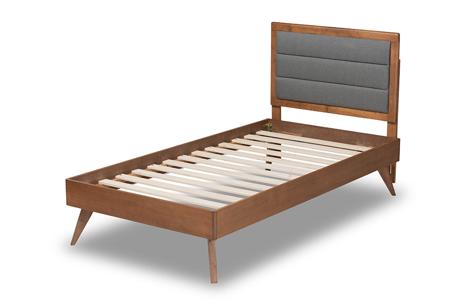 Linn Mid-Century Modern Fabric Upholstered and Finished Wood Platform Bed