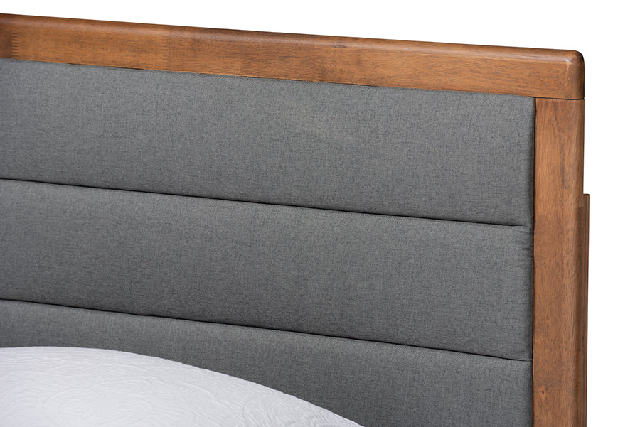 Linn Mid-Century Modern Fabric Upholstered and Finished Wood Platform Bed