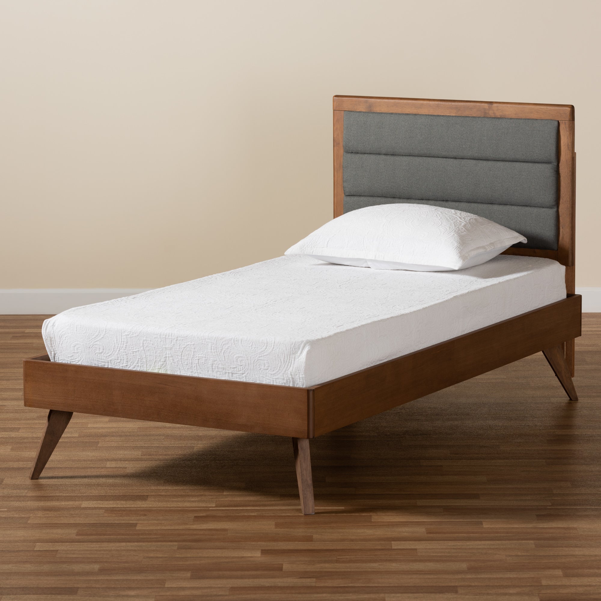 Linn Mid-Century Modern Fabric Upholstered and Finished Wood Platform Bed