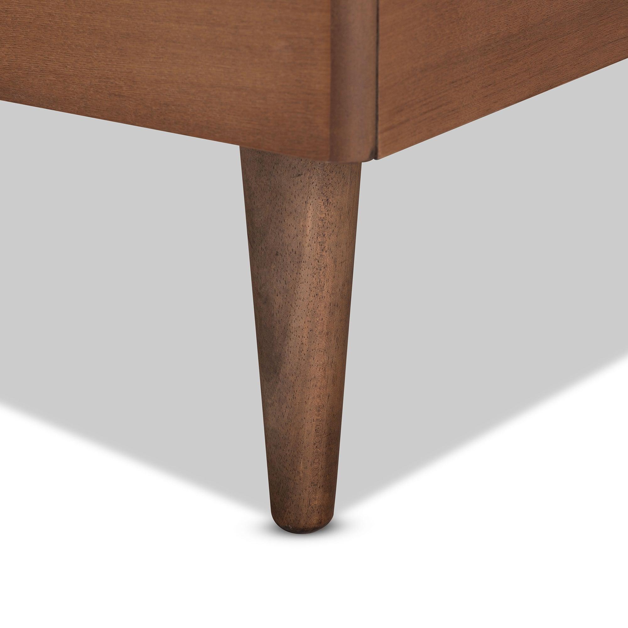 Tasha Mid-Century Modern Dark Fabric Upholstered and brown Finished Wood Platform Bed