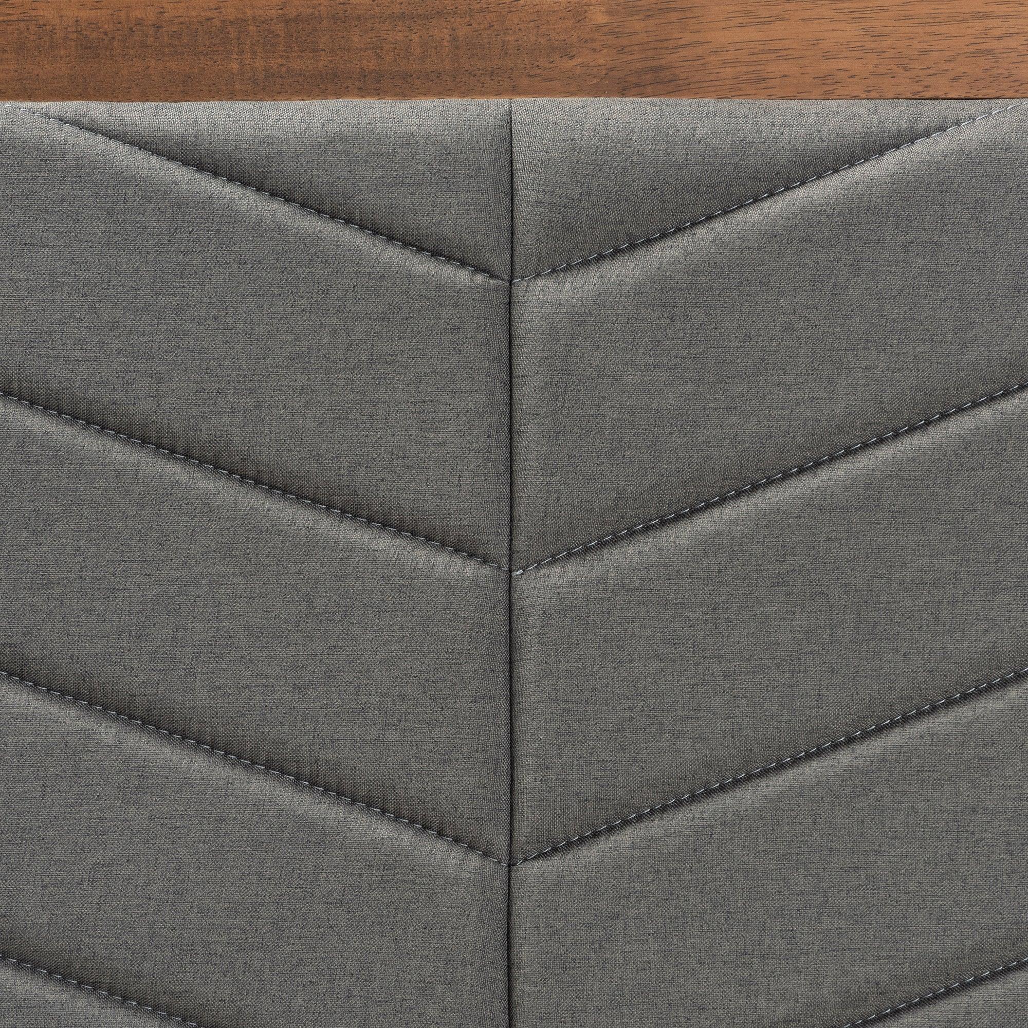 Tasha Mid-Century Modern Dark Fabric Upholstered and brown Finished Wood Platform Bed